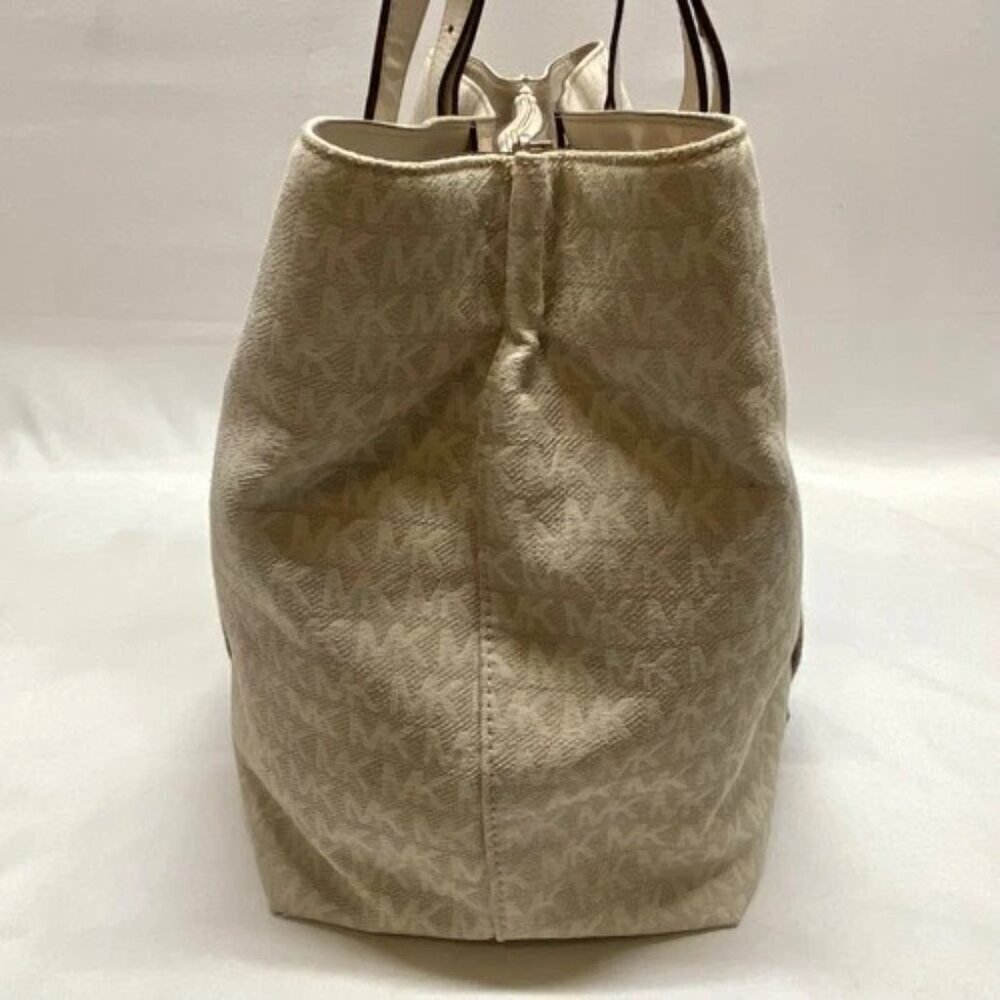 Michael Kors Griffin Large Logo Tote Natural Jacqard Canvas Leather Trim GUC - Picture 14 of 16